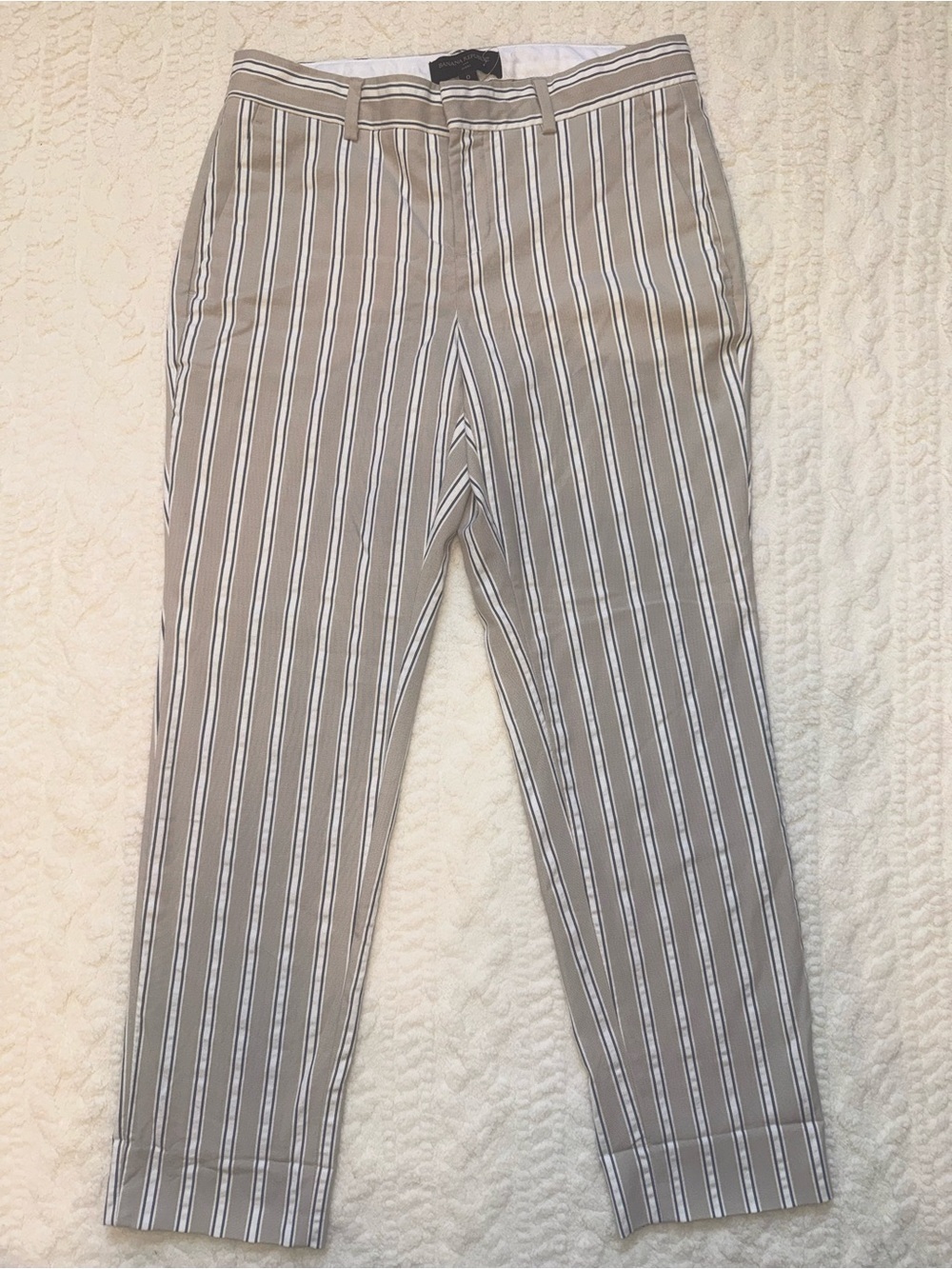 Banana Republic Avery Striped Ankle Pants Tan White Career Size 0